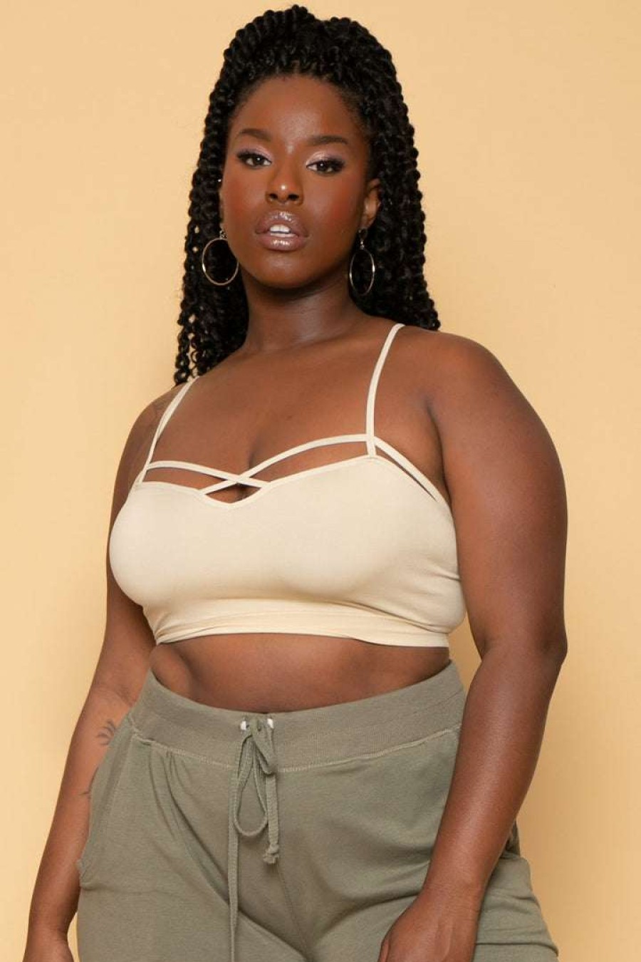 Tops * | Zenana Plus Size Caged-Cutout Bralette Tops Tan