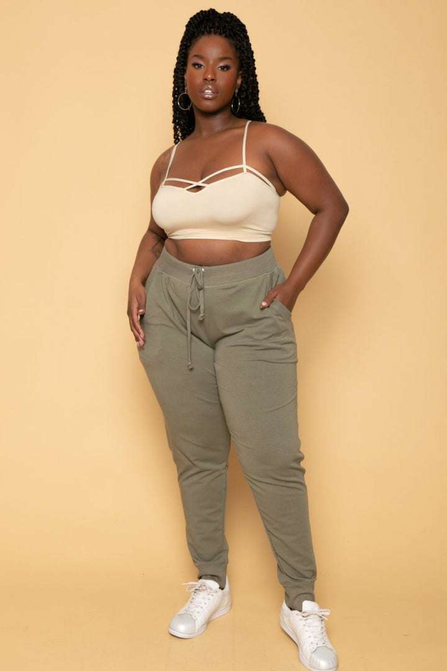 Tops * | Zenana Plus Size Caged-Cutout Bralette Tops Tan