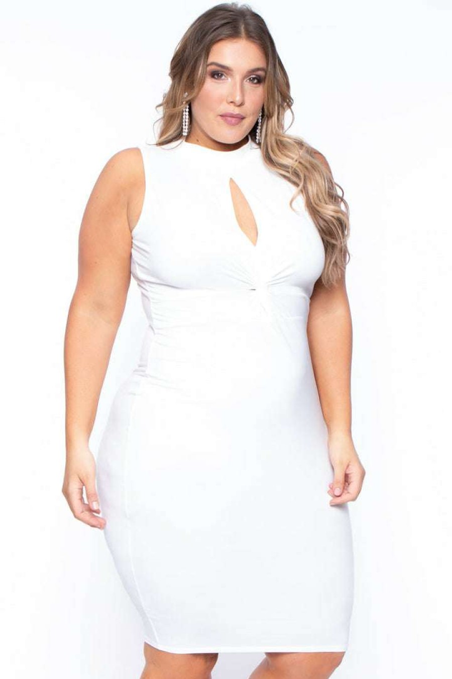 Dresses * | Curvy Sense Plus Size Keyhole Tie Knot Dress Back In Stock Ivory