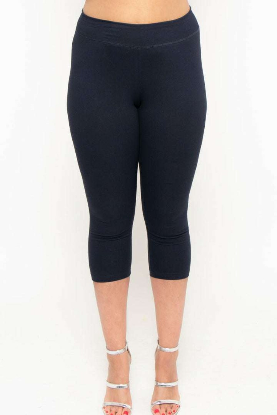 Bottoms * | Uni Active Mopas Bottoms Plus Size High Waist Capri Leggings Navy