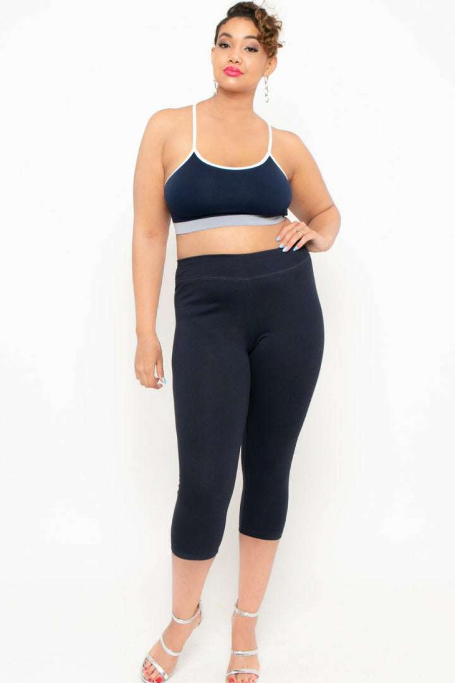 Bottoms * | Uni Active Mopas Bottoms Plus Size High Waist Capri Leggings Navy