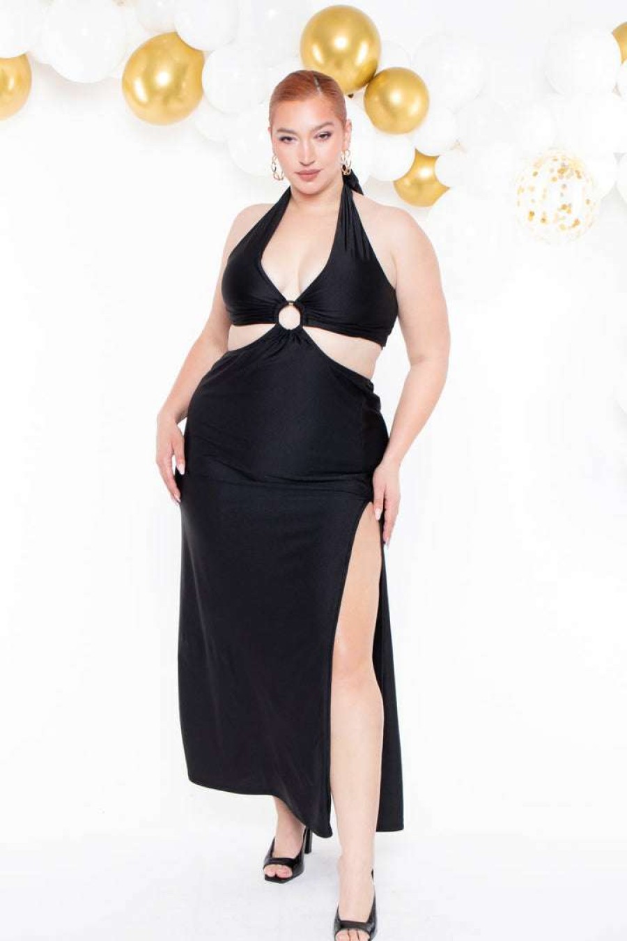 Dresses * | Curvy Sense Plus Size Parisa Halter Dress Party Shop Black