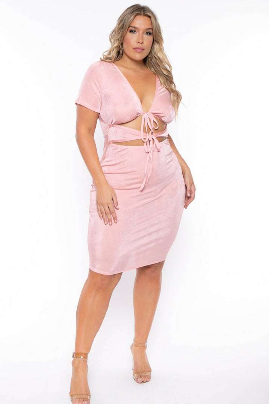 Dresses * | Curvy Sense Plus Size Ada Slinky Bodycon Dress New Arrivals Pink