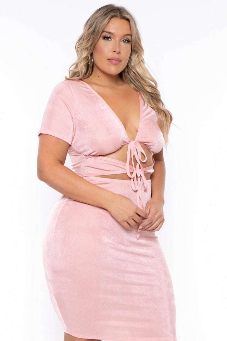 Dresses * | Curvy Sense Plus Size Ada Slinky Bodycon Dress New Arrivals Pink