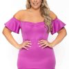 Dresses * | Curvy Sense New Arrivals Plus Size Amika Ruffle Hem Dress- Purple Black