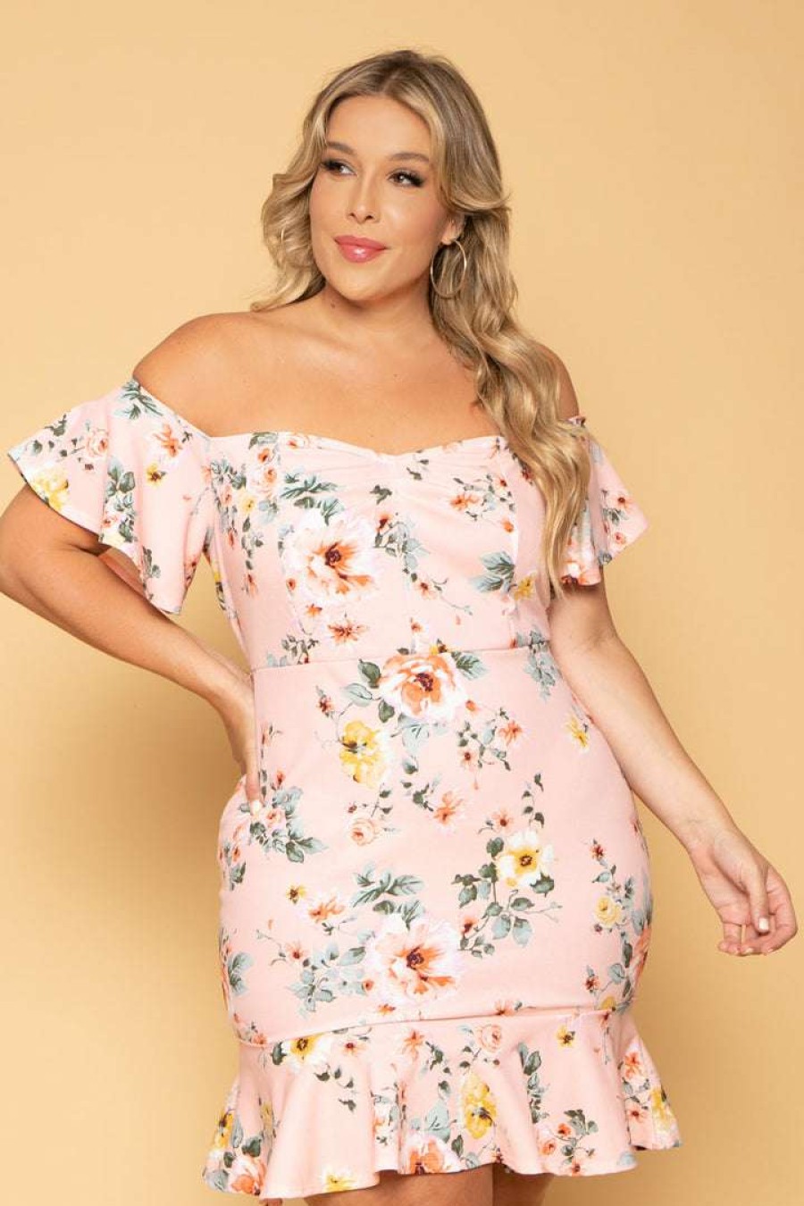 Dresses * | Curvy Sense Plus Size Amika Floral Dress New Arrivals Blush