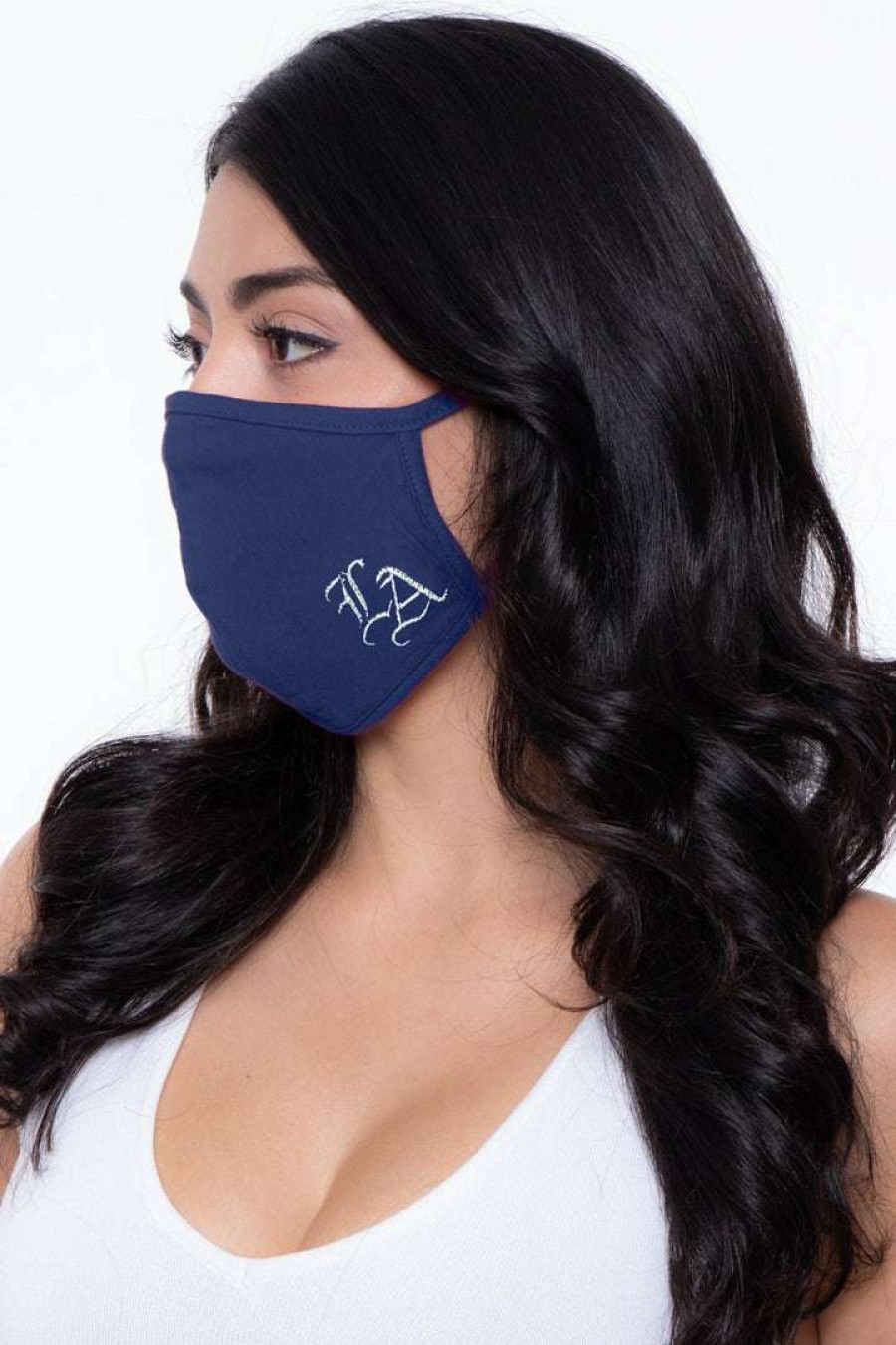 Accessories * | Curvy Sense Washable & Reusable Embroidered Face Mask La Face Masks Dark Blue