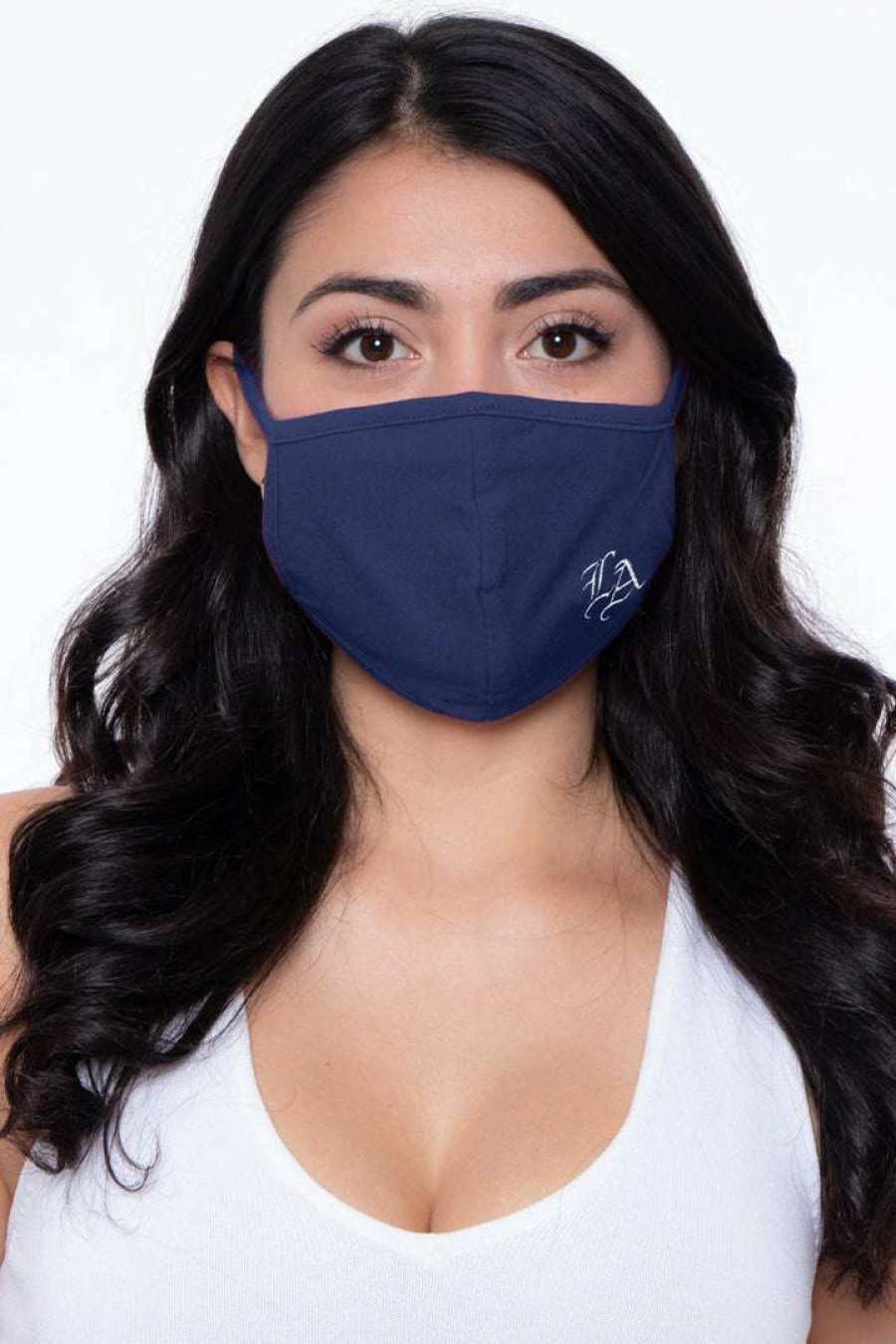 Accessories * | Curvy Sense Washable & Reusable Embroidered Face Mask La Face Masks Dark Blue