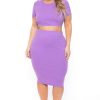 Sets * | Curvy Sense Plus Size Jane Crop Top And Skirt Matching Set Purple