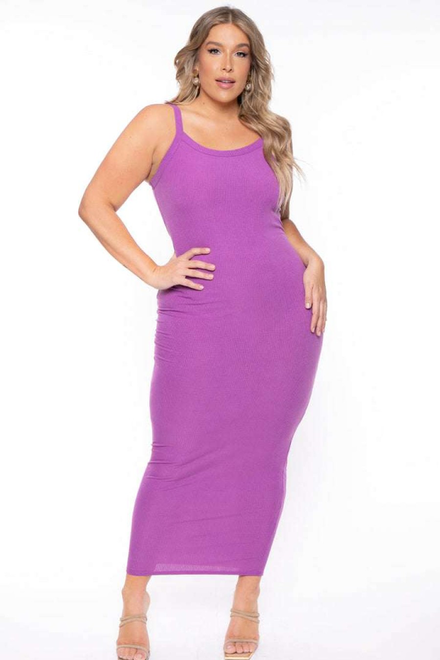 Dresses * | Curvy Sense Plus Size Tess Ribbed Maxi Dress Purple