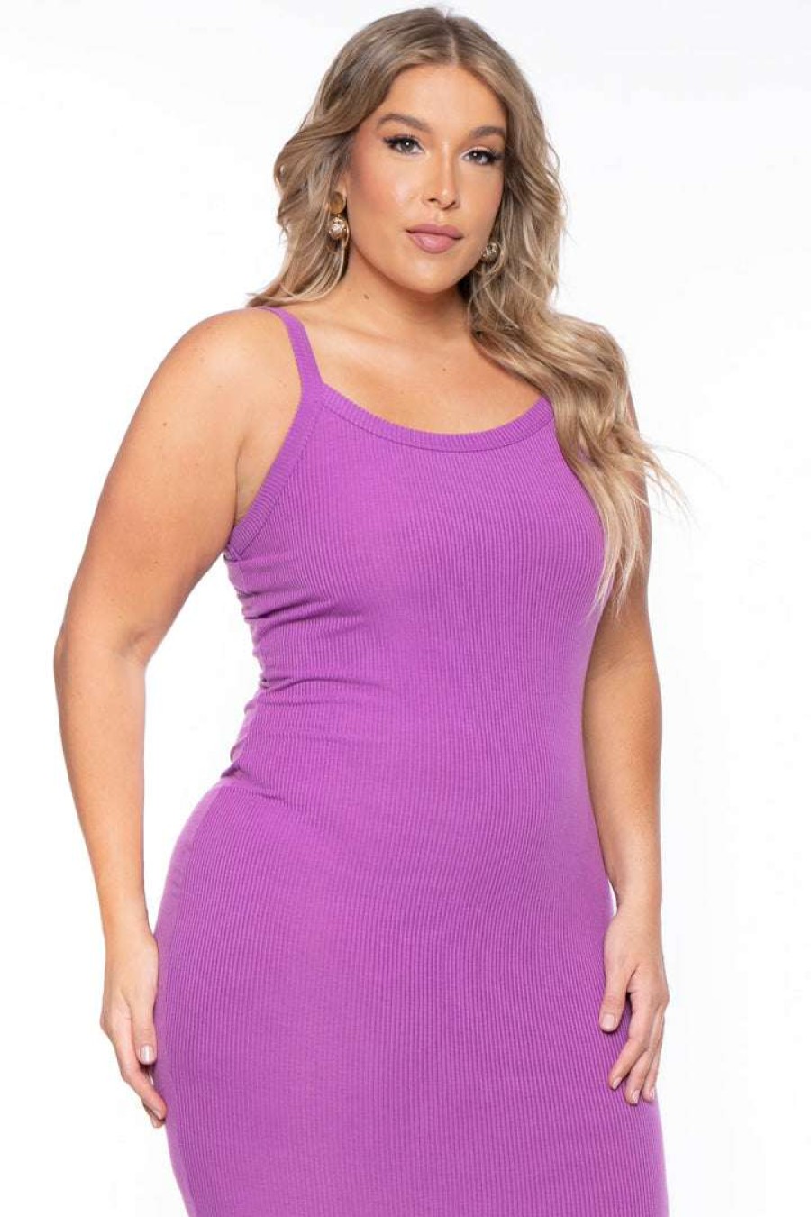 Dresses * | Curvy Sense Plus Size Tess Ribbed Maxi Dress Purple