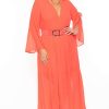 Dresses * | Miss Avenue Plus Size Kerrin Belted Chiffon Dress Coral