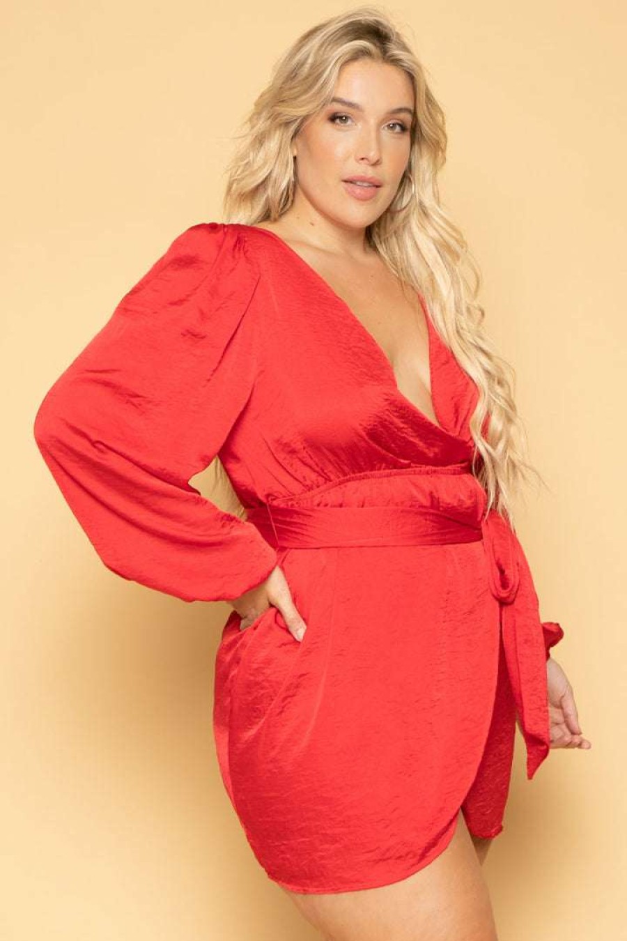 Dresses * | Curvy Sense Plus Size Brisa Tulip Hem Dress Red