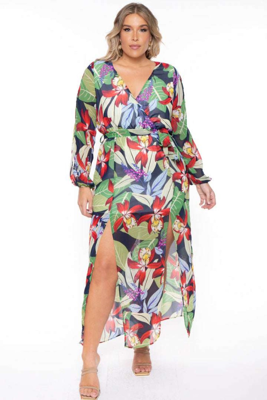 Dresses * | Curvy Sense Plus Size Tropical Vibes Maxi Dress New Arrivals Multi