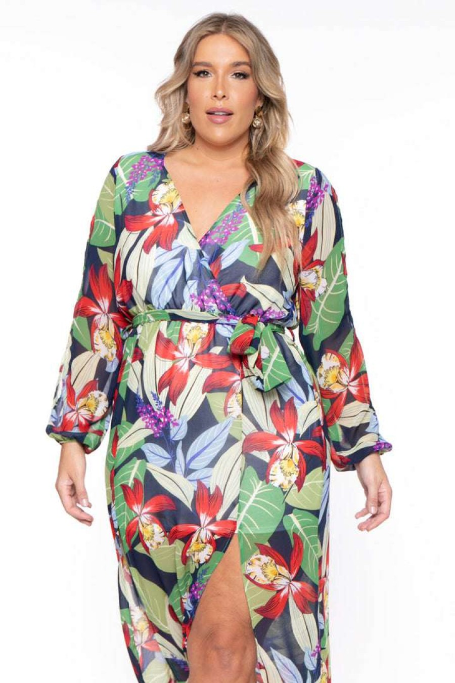 Dresses * | Curvy Sense Plus Size Tropical Vibes Maxi Dress New Arrivals Multi