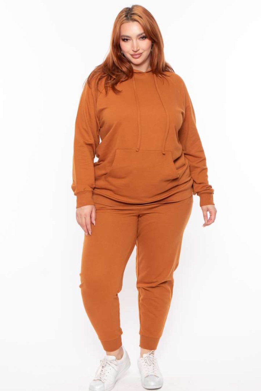 Sets * | Zenana Matching Sets Plus Size Annie Cozy Hoodie Set Rust