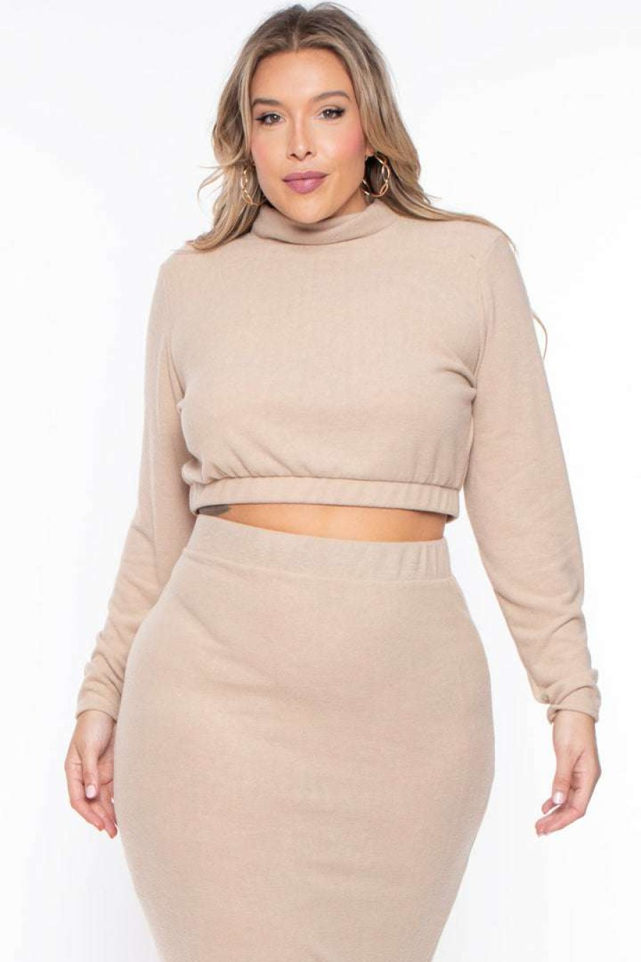 Sets * | Curvy Sense Plus Size Emilia Matching Skirt Set Taupe