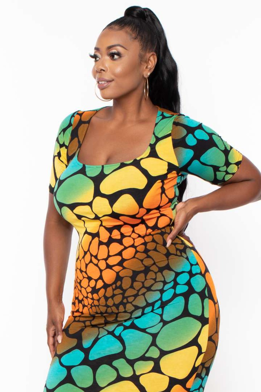 Dresses * | The Curve La Plus Size Sophie Rainbow Bodycon Maxi Dress Dresses Orange