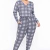 Sets * | Curvy Sense Plus Size Aliza Plaid Lounge Set Gray