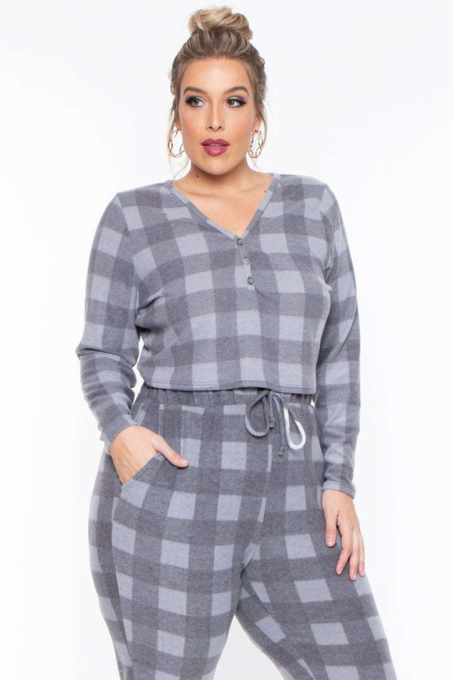 Sets * | Curvy Sense Plus Size Aliza Plaid Lounge Set Gray