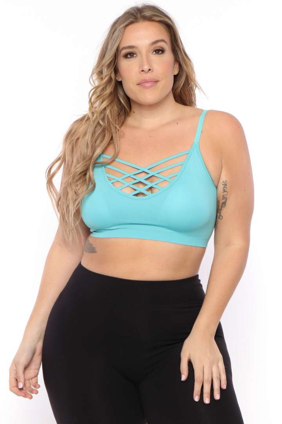 Tops * | Zenana Plus Size Caged Bralette Ash Mint