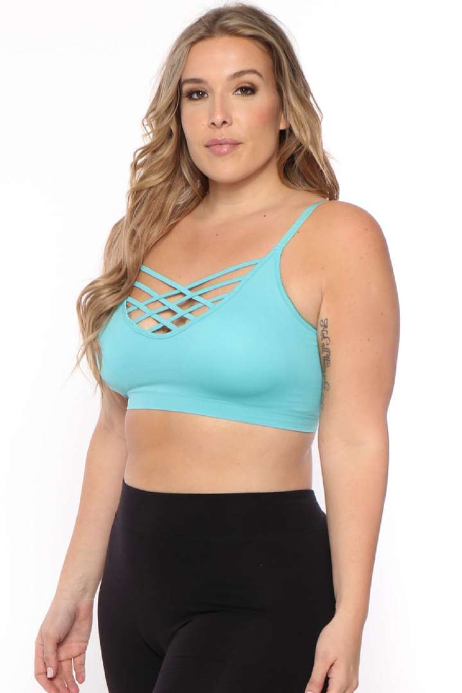 Tops * | Zenana Plus Size Caged Bralette Ash Mint