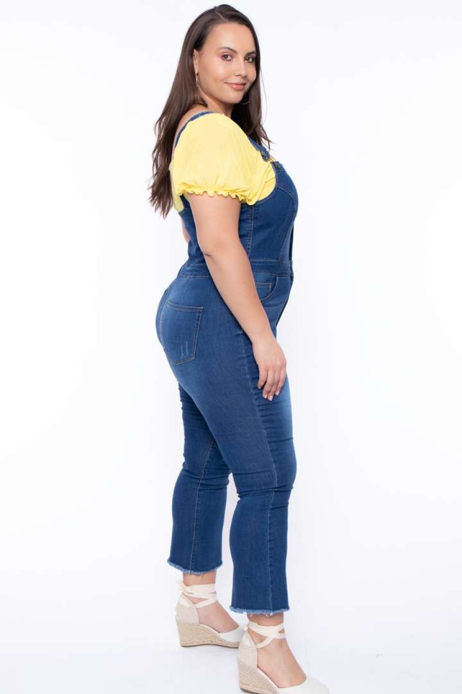 Bottoms * | Wax Jean Plus Size Denim Cropped Flare Overalls Jeans Medium Wash