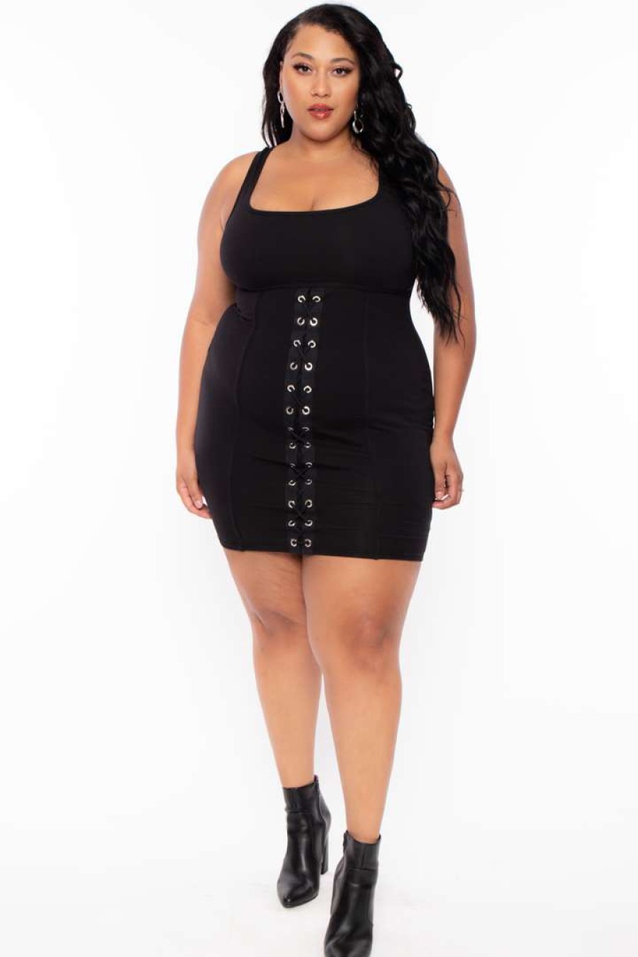 Dresses * | Curvy Sense Plus Size Grommet Bodycon Dress Black