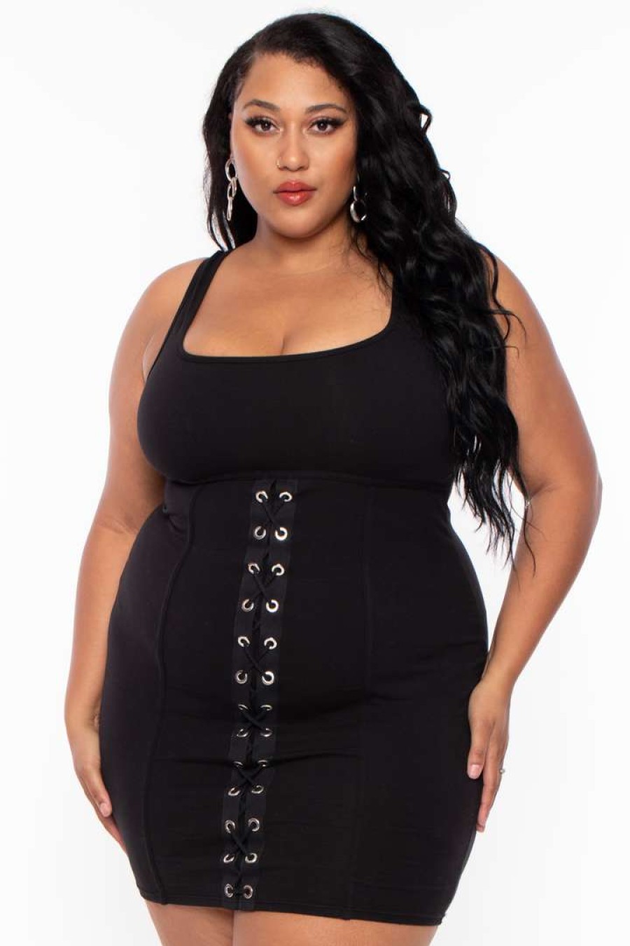 Dresses * | Curvy Sense Plus Size Grommet Bodycon Dress Black