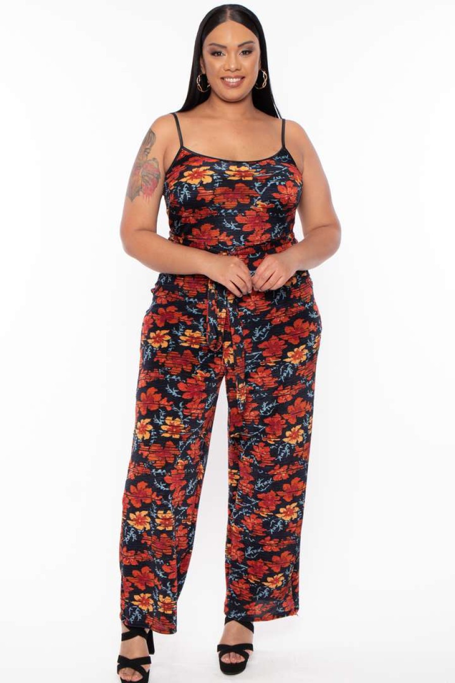 Jumpsuits * | Curvy Sense Plus Size Floral Jumpsuit Party Jumpsuilts Red