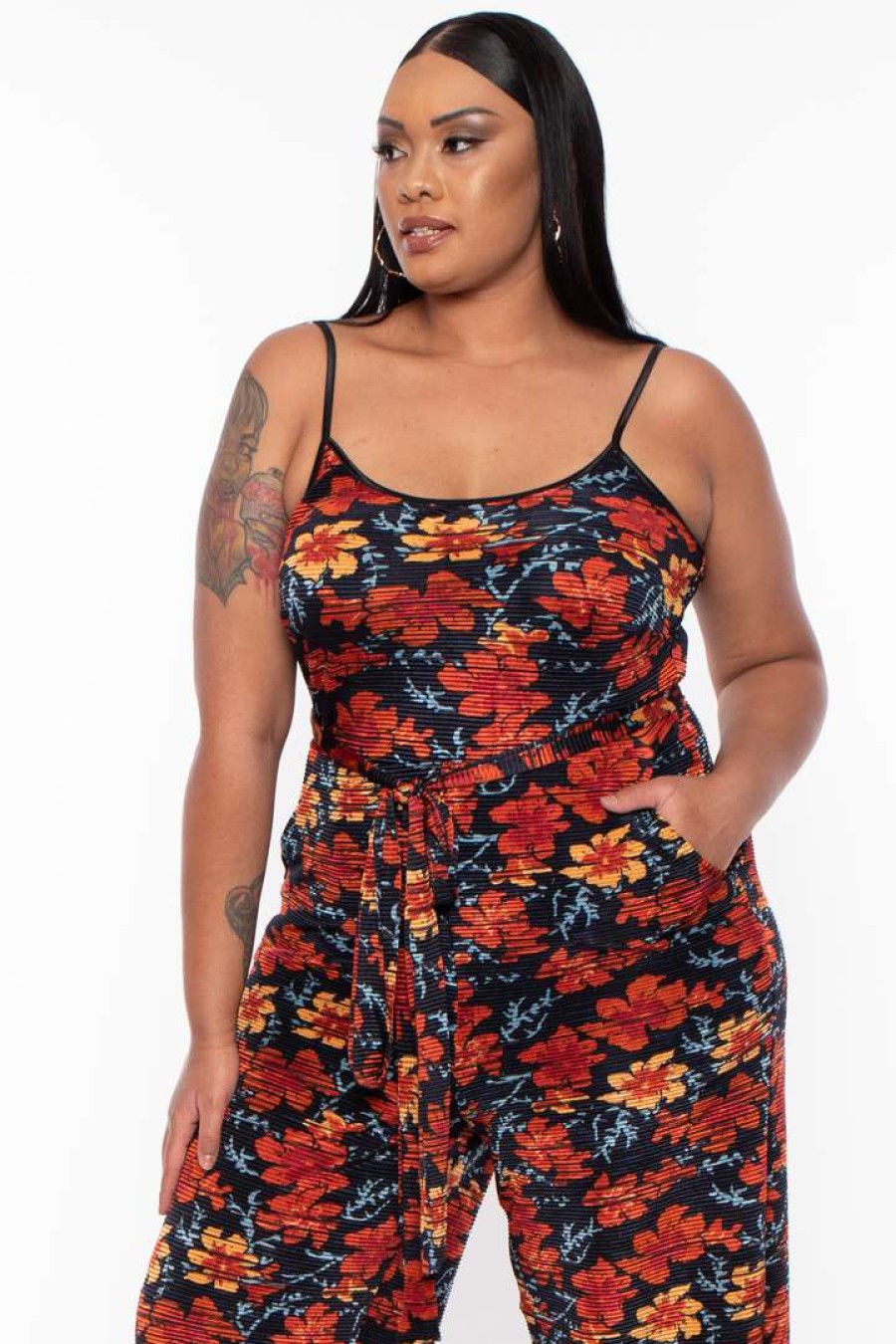 Jumpsuits * | Curvy Sense Plus Size Floral Jumpsuit Party Jumpsuilts Red