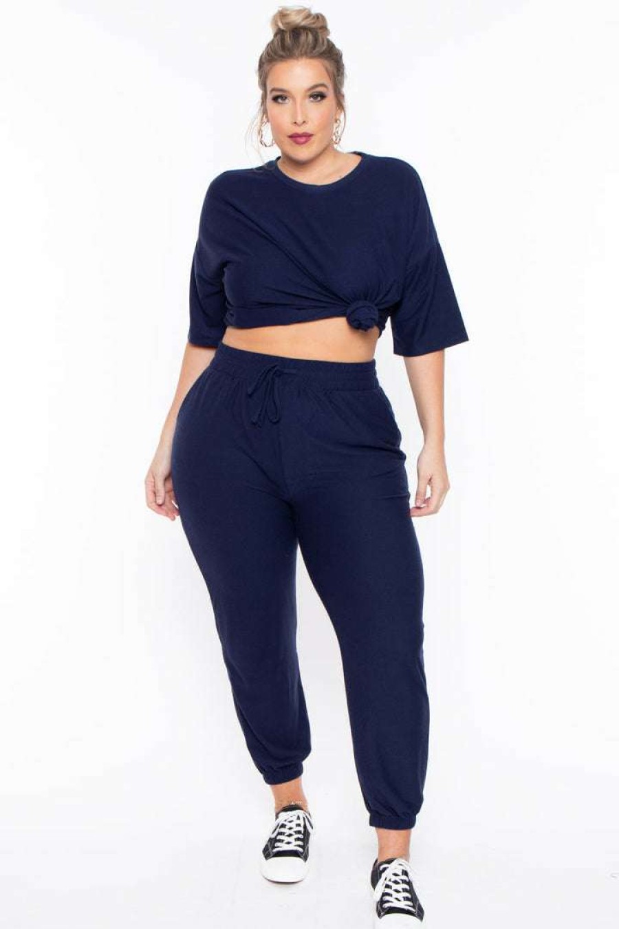 Sets * | Zenana Plus Size Dee Lounge Set Sets Navy