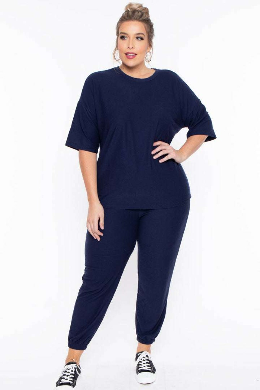 Sets * | Zenana Plus Size Dee Lounge Set Sets Navy