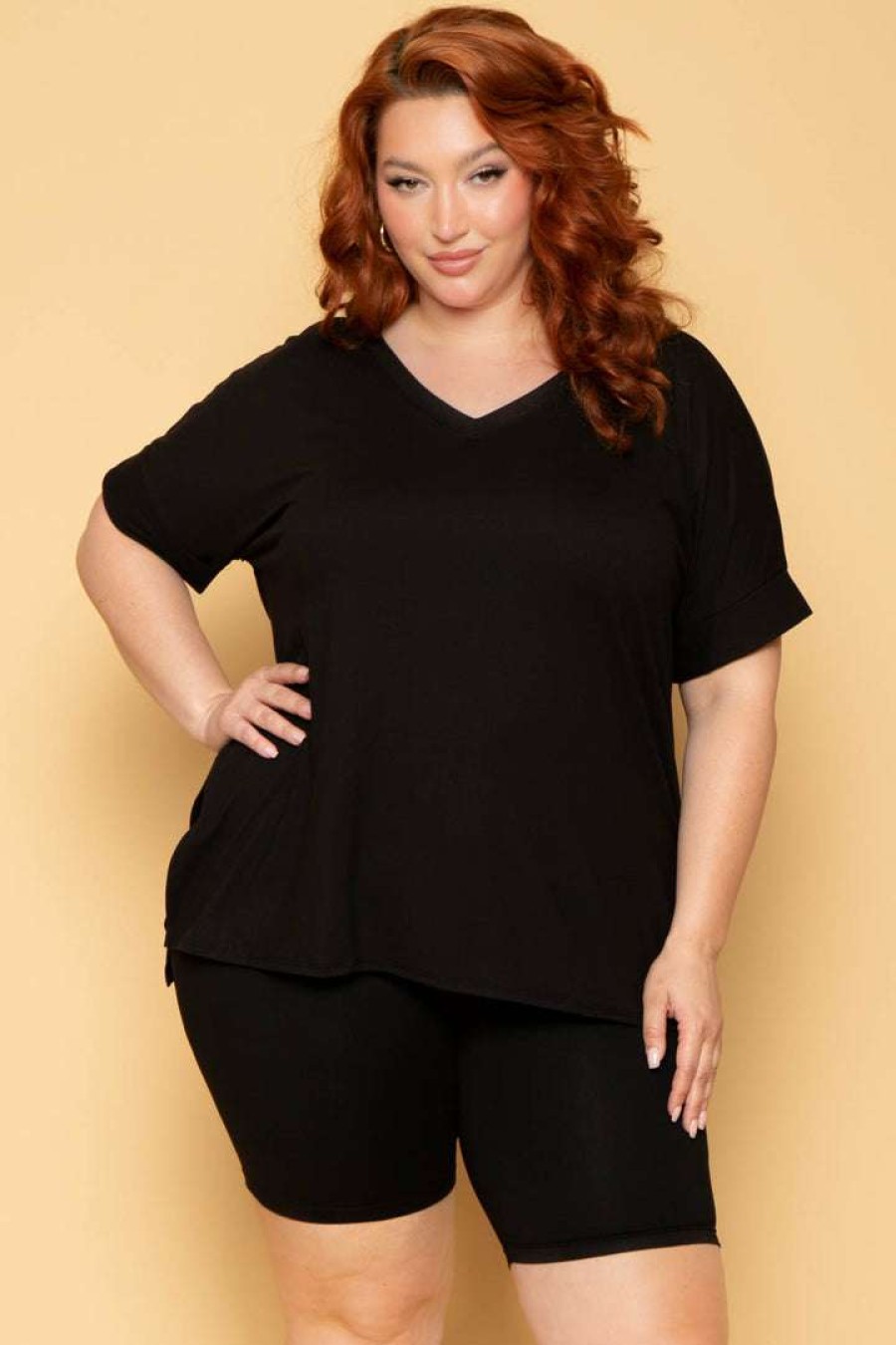 Sets * | Zenana Plus Size Lexa Tee And Biker Short Set Black