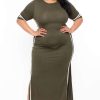 Dresses * | Solid Dresses Plus Size Varsity Stripe Maxi Dress Olive