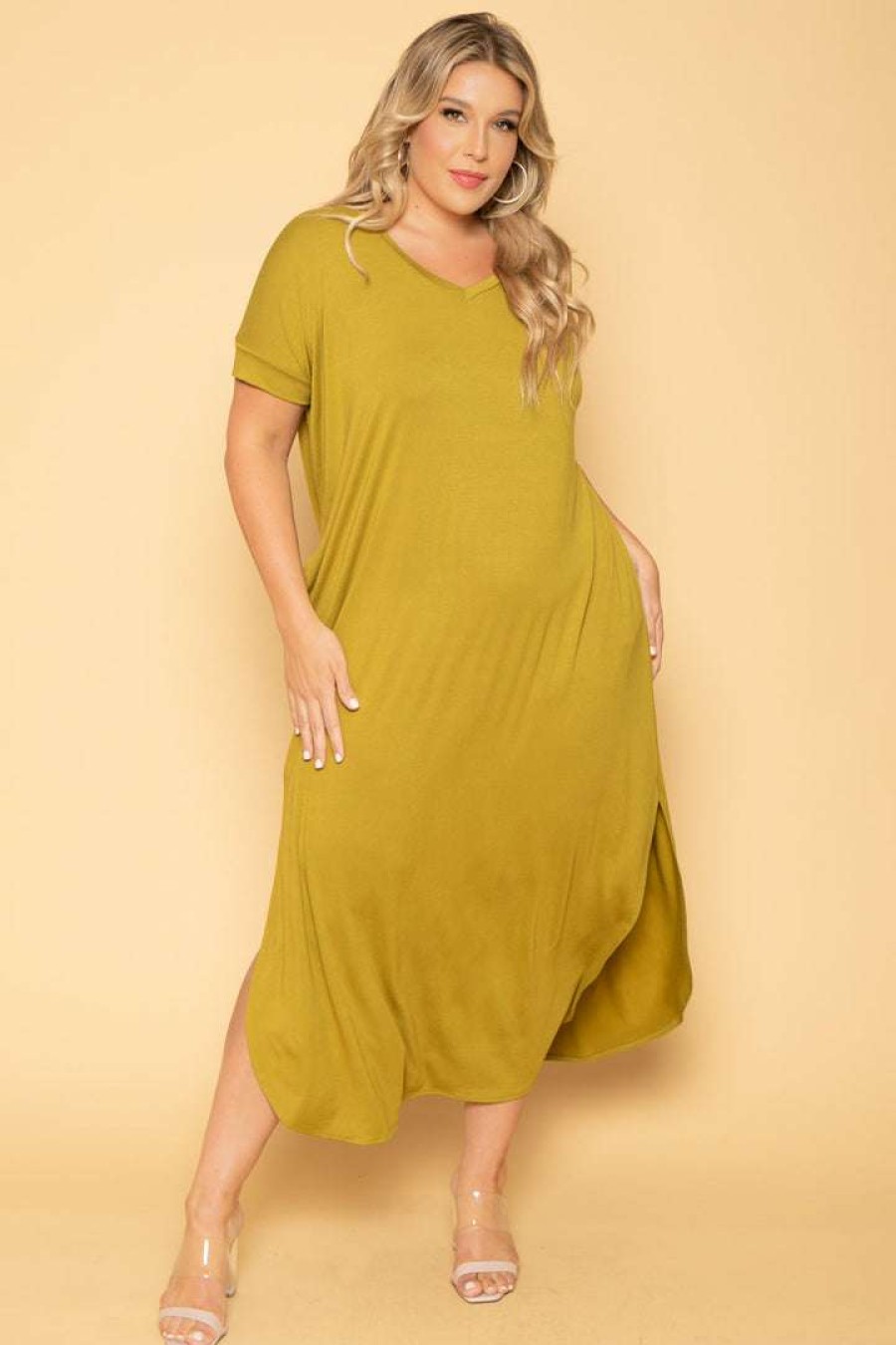 Dresses * | Zenana Plus Size Maxi T-Shirt Dress Chartreuse