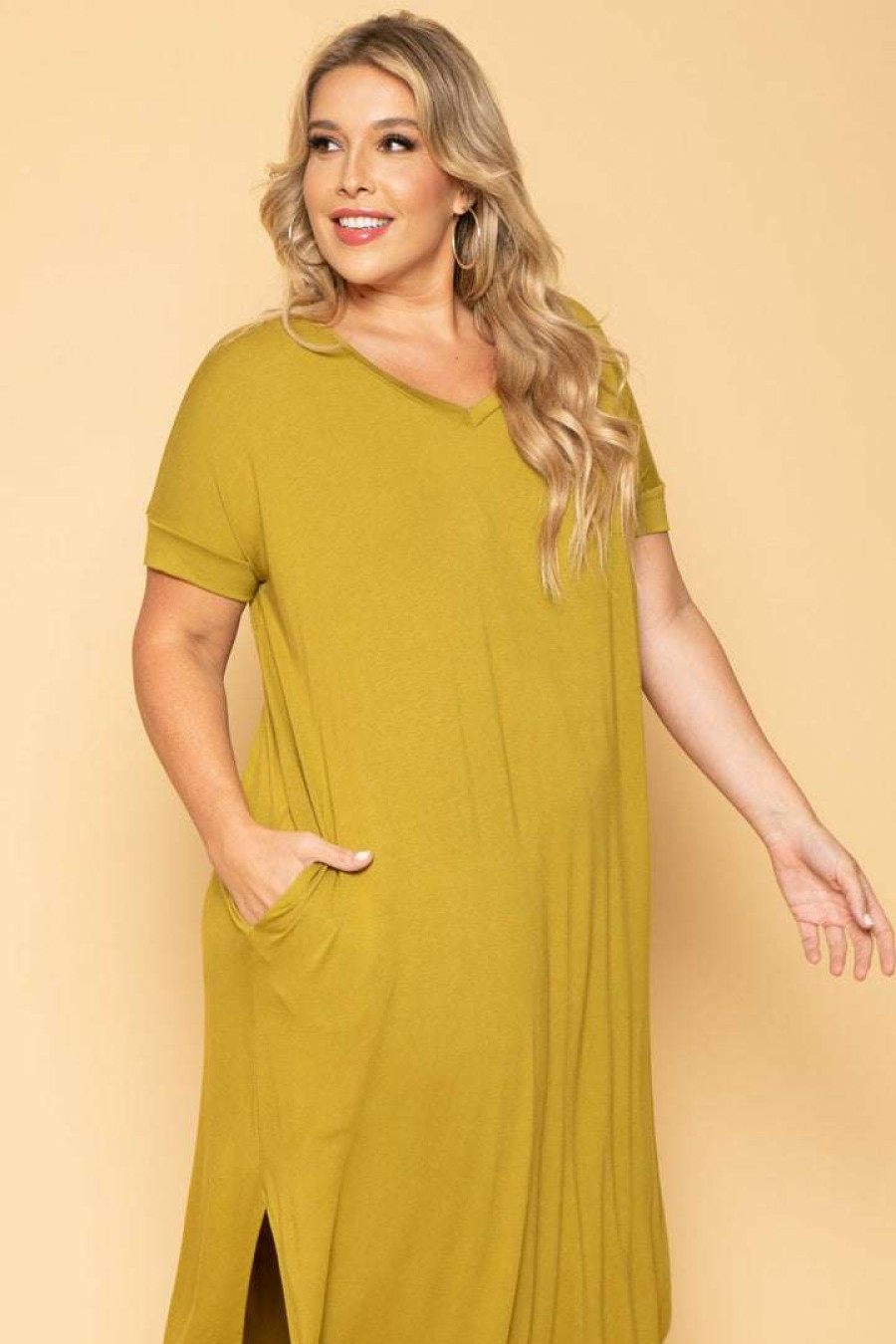 Dresses * | Zenana Plus Size Maxi T-Shirt Dress Chartreuse