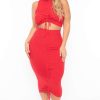 Sets * | Curvy Sense Matching Sets Plus Size Sora Crop Top & Skirt Set Red