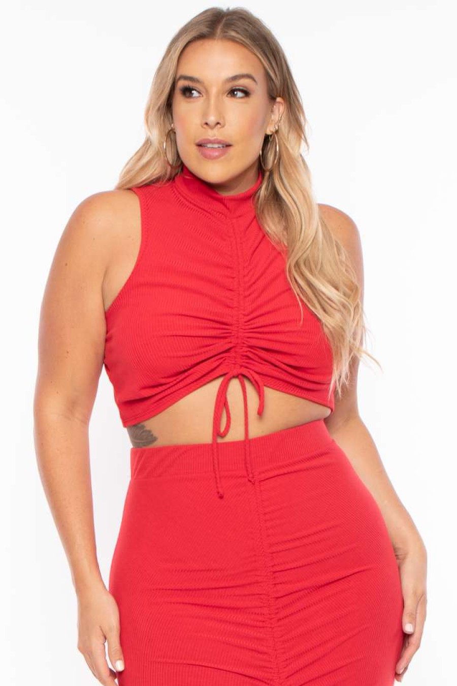 Sets * | Curvy Sense Matching Sets Plus Size Sora Crop Top & Skirt Set Red