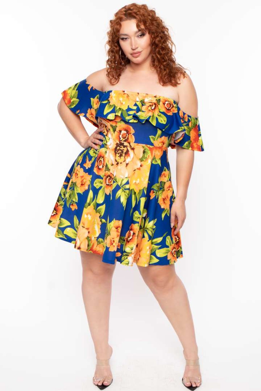 Dresses * | Bluebell Dresses Plus Size Mishka Floral Frill Dress Royal