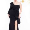 Dresses * | Symphony Party Shop Plus Size Riku Asymmetric Ruffle Gown Black