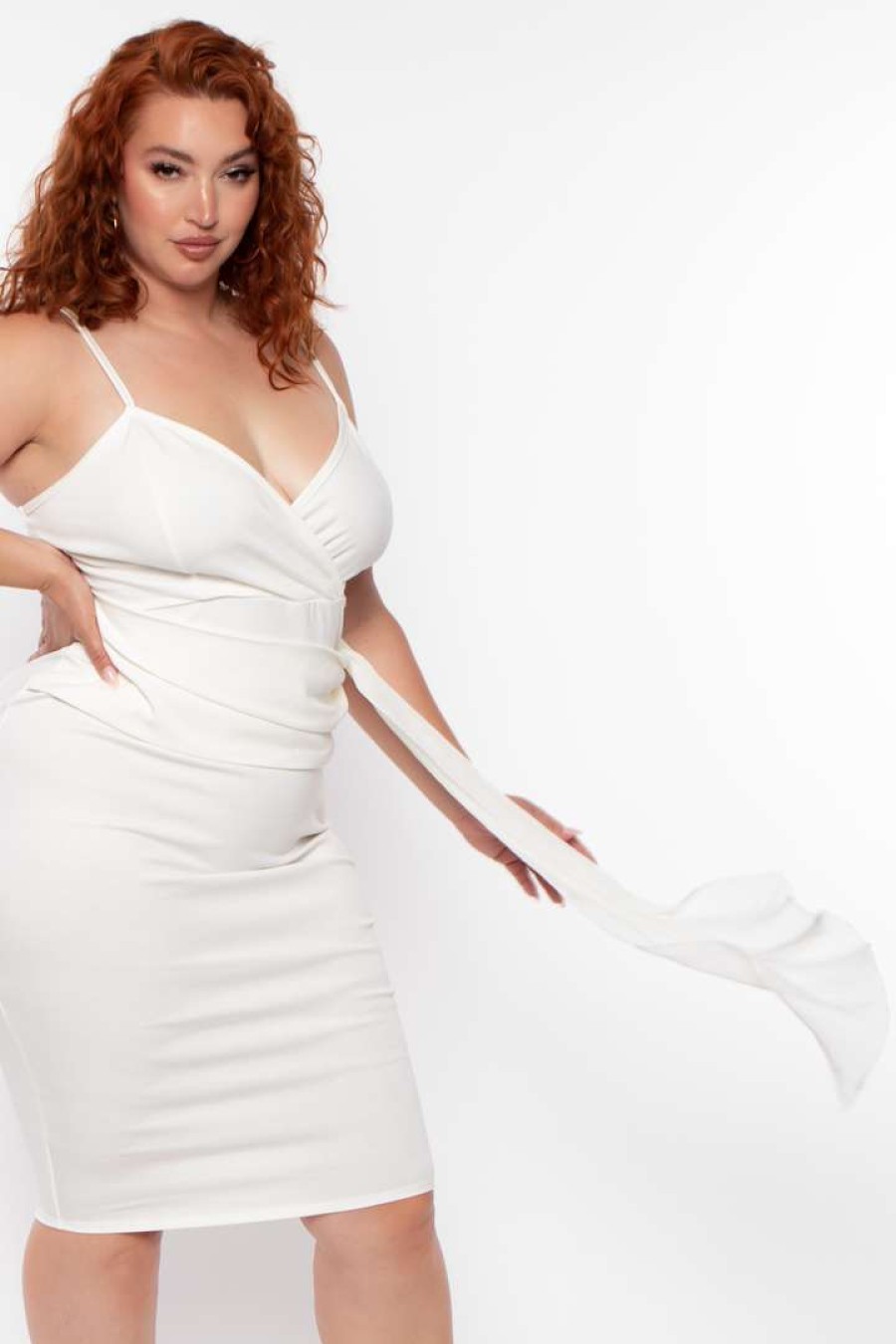 Dresses * | Curvy Sense Plus Size Bianca Cami Strap Dress Ivory