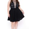 Dresses * | Curvy Sense Plus Size Daisy Sparkle Flare Dress Little Styles Black