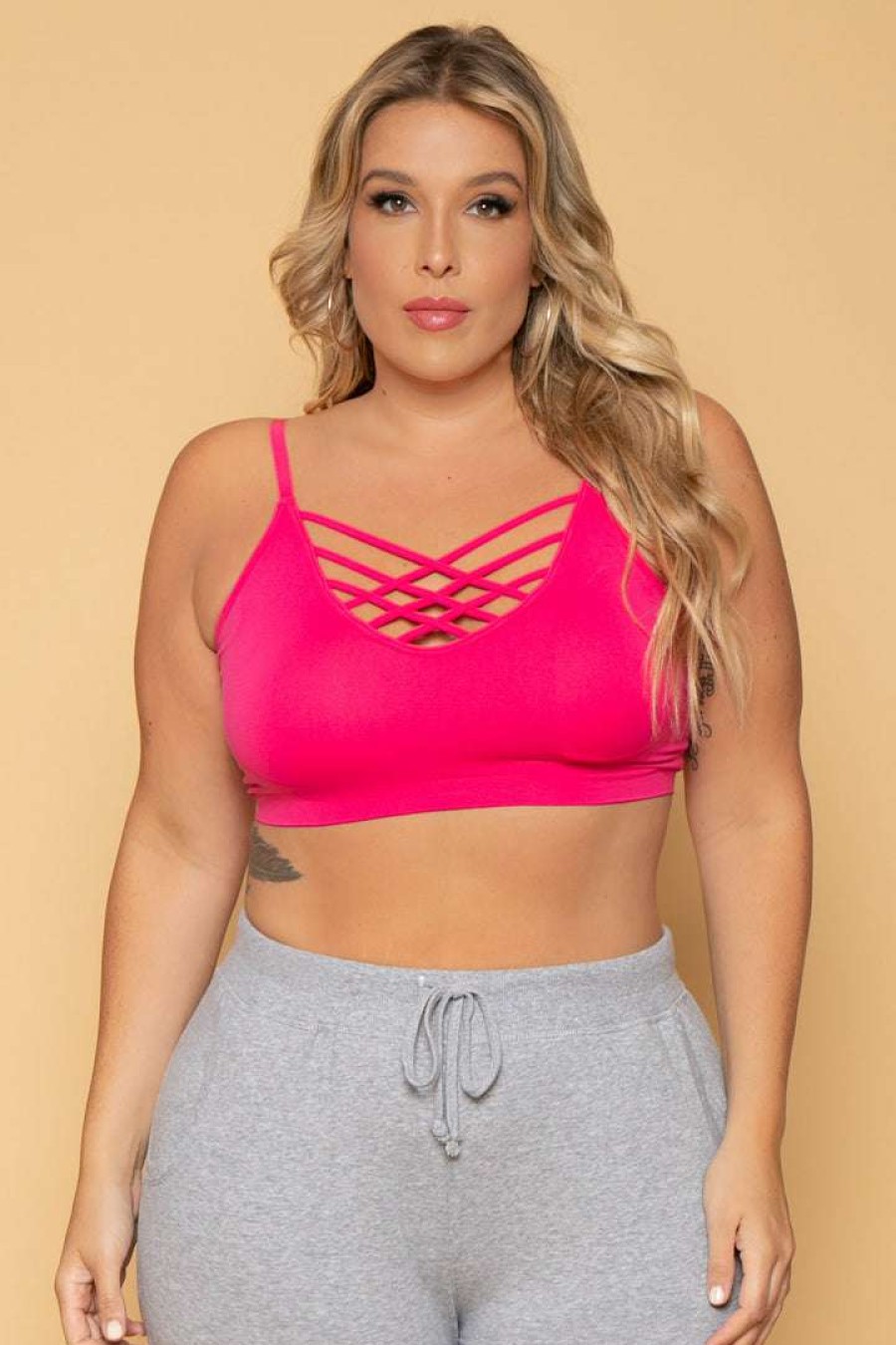 Tops * | Zenana Plus Size Caged Bralette Fuchsia