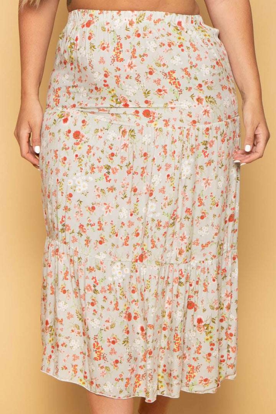 Bottoms * | Sky Plus Plus Size Floral Midi Skirt Sage