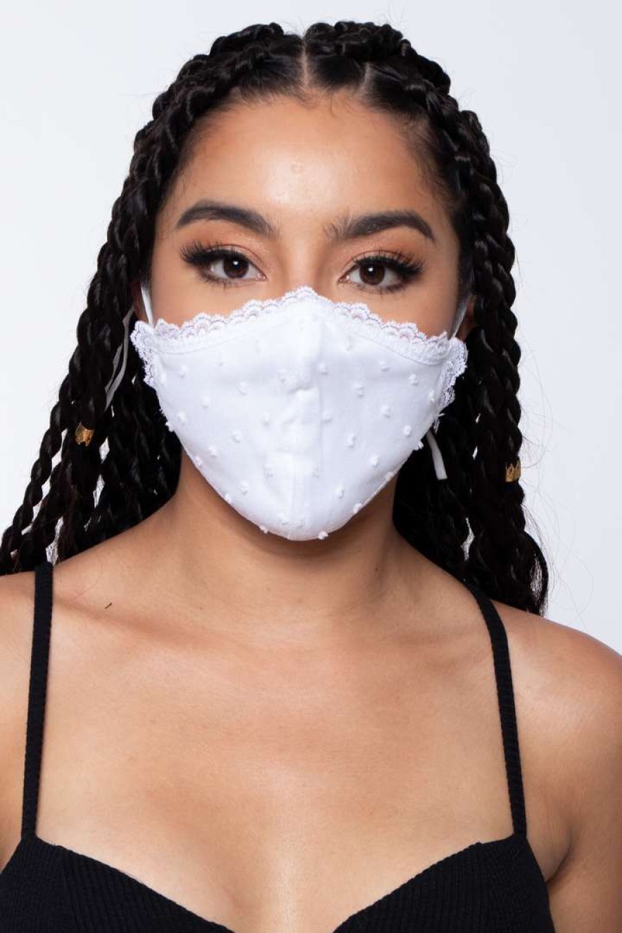 Accessories * | Curvy Sense Washable 3-Layer Lace-Trimmed Clip Dots Face Mask White