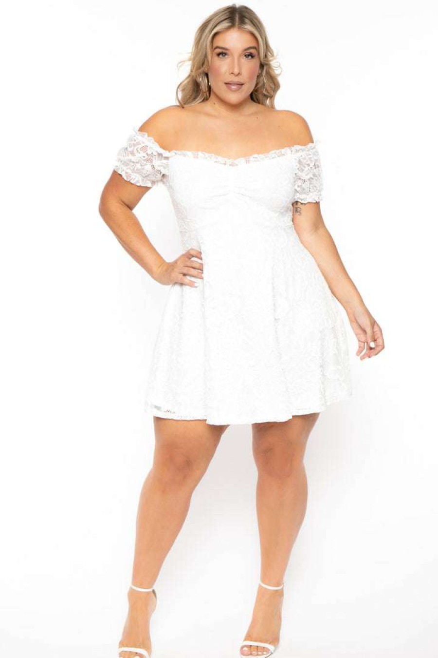 Dresses * | Curvy Sense Plus Size Veronica Flower Lace Dress Ivory