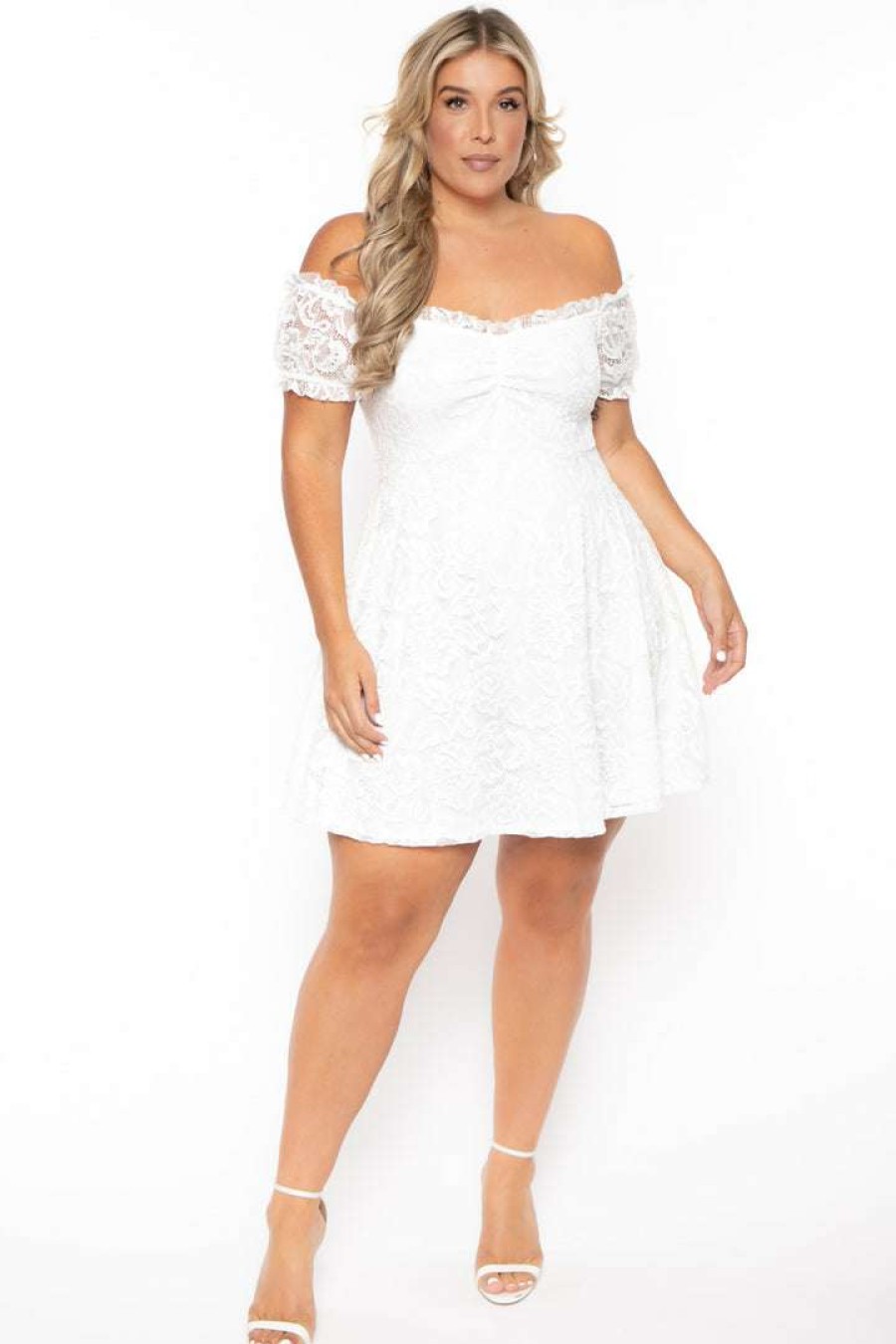 Dresses * | Curvy Sense Plus Size Veronica Flower Lace Dress Ivory