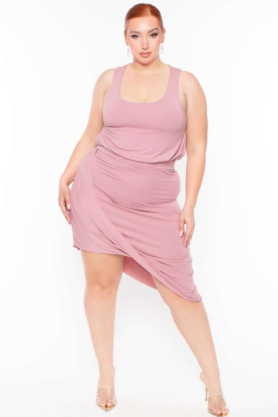 Dresses * | Curvy Sense Plus Size Mykonos Dress Mauve