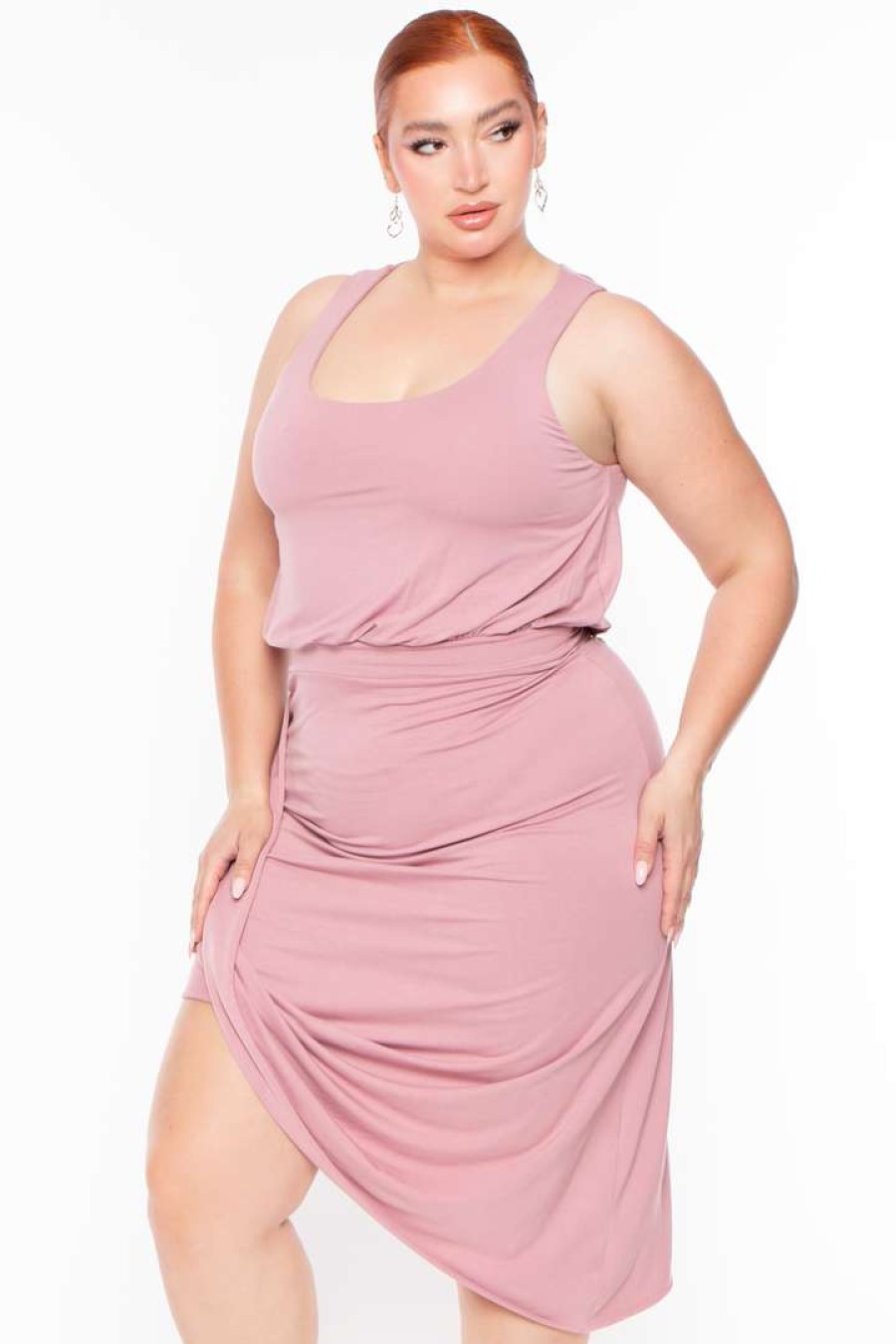 Dresses * | Curvy Sense Plus Size Mykonos Dress Mauve